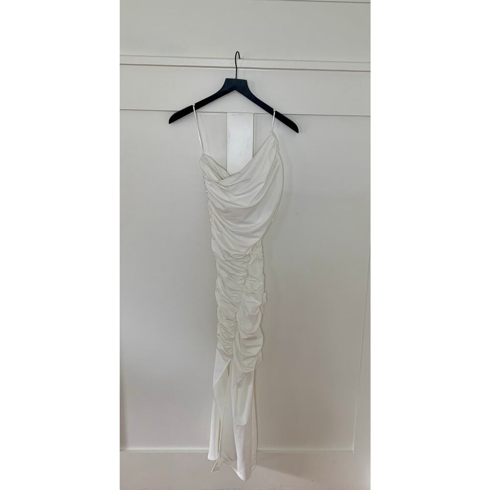Zara White Draped Ruched Maxi Dress